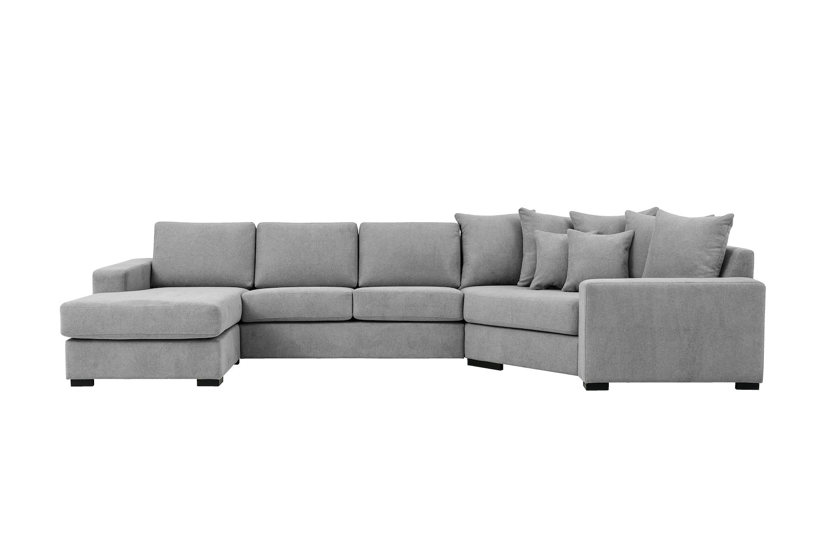 Modern Living U-sofa Sjeselong venstre med 2-seter og cosy corner høyre.Tekstil Brooklyn 3/1 Light Grey med Arm A og ben 2 sortbeiset eik.
