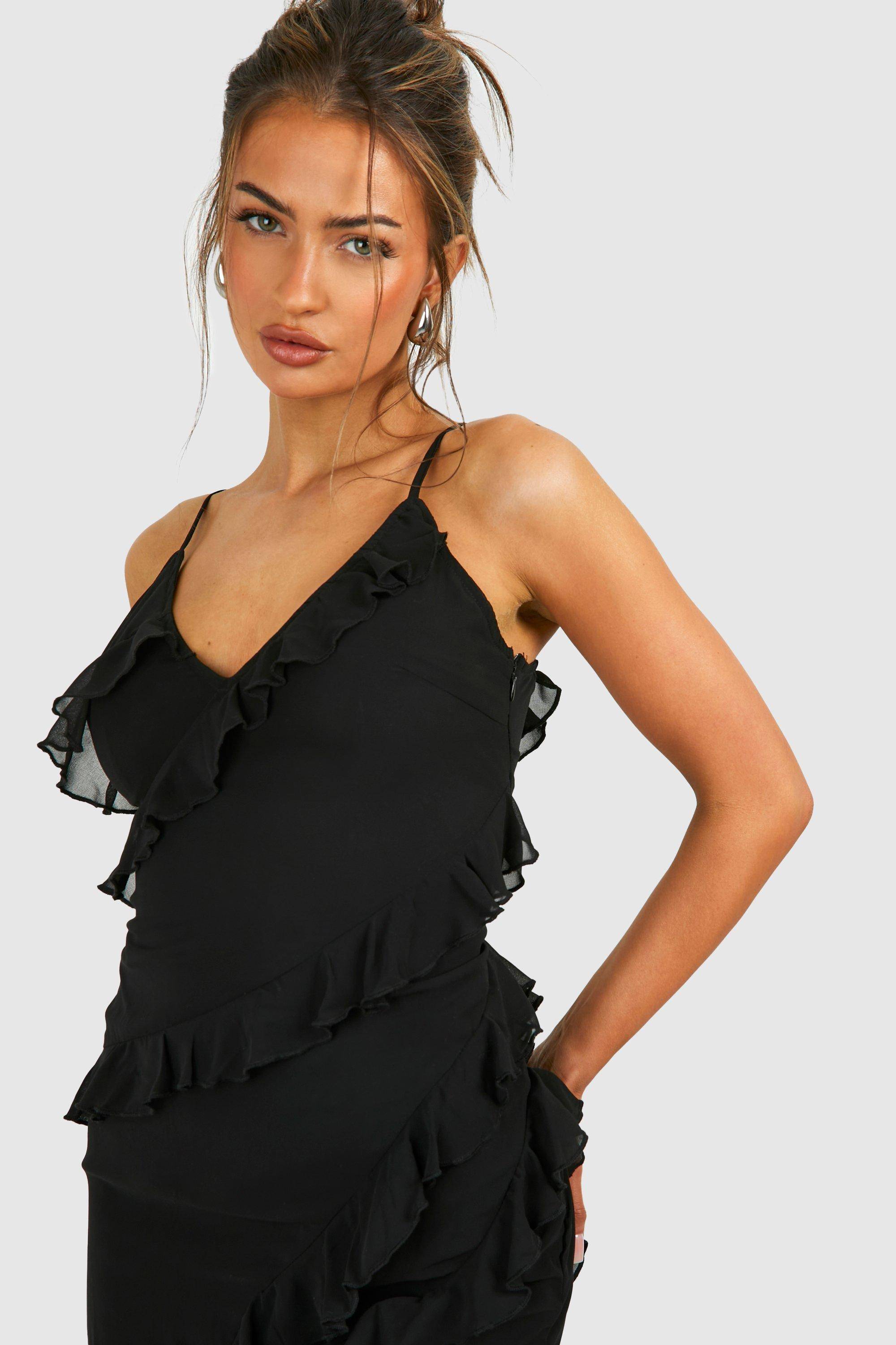 boohoo Chiffon Ruffle Maxi Slip Dress