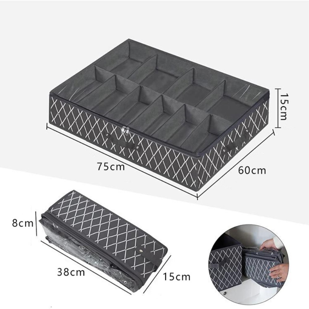 (75x60cm) 12-fach Schuh Organizer Faltbare Aufbewahrungsfächer mit Reissverschluss - Schwarz