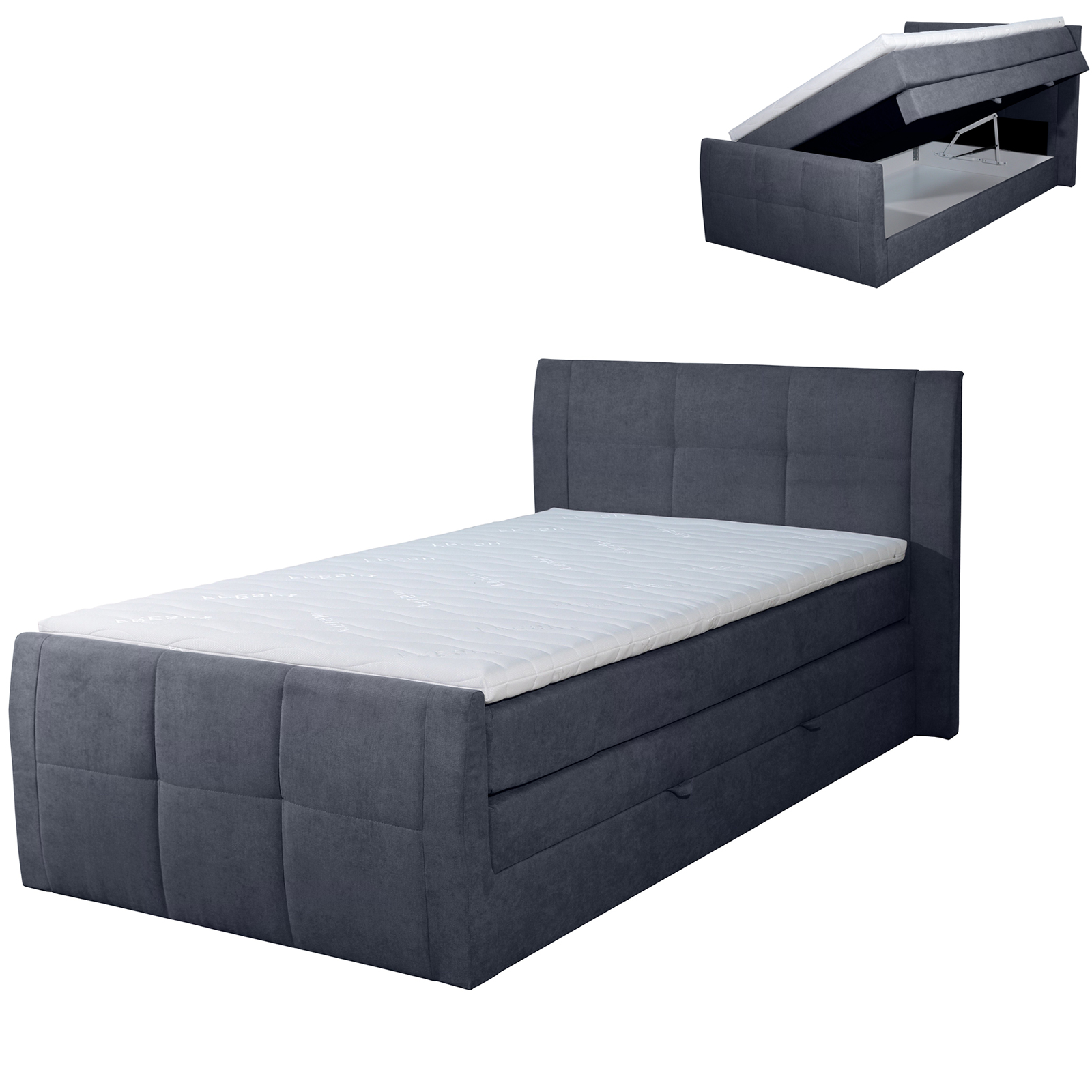 Boxspringbett - dunkelgrau - H3 - Bettkasten - 120x200 cm