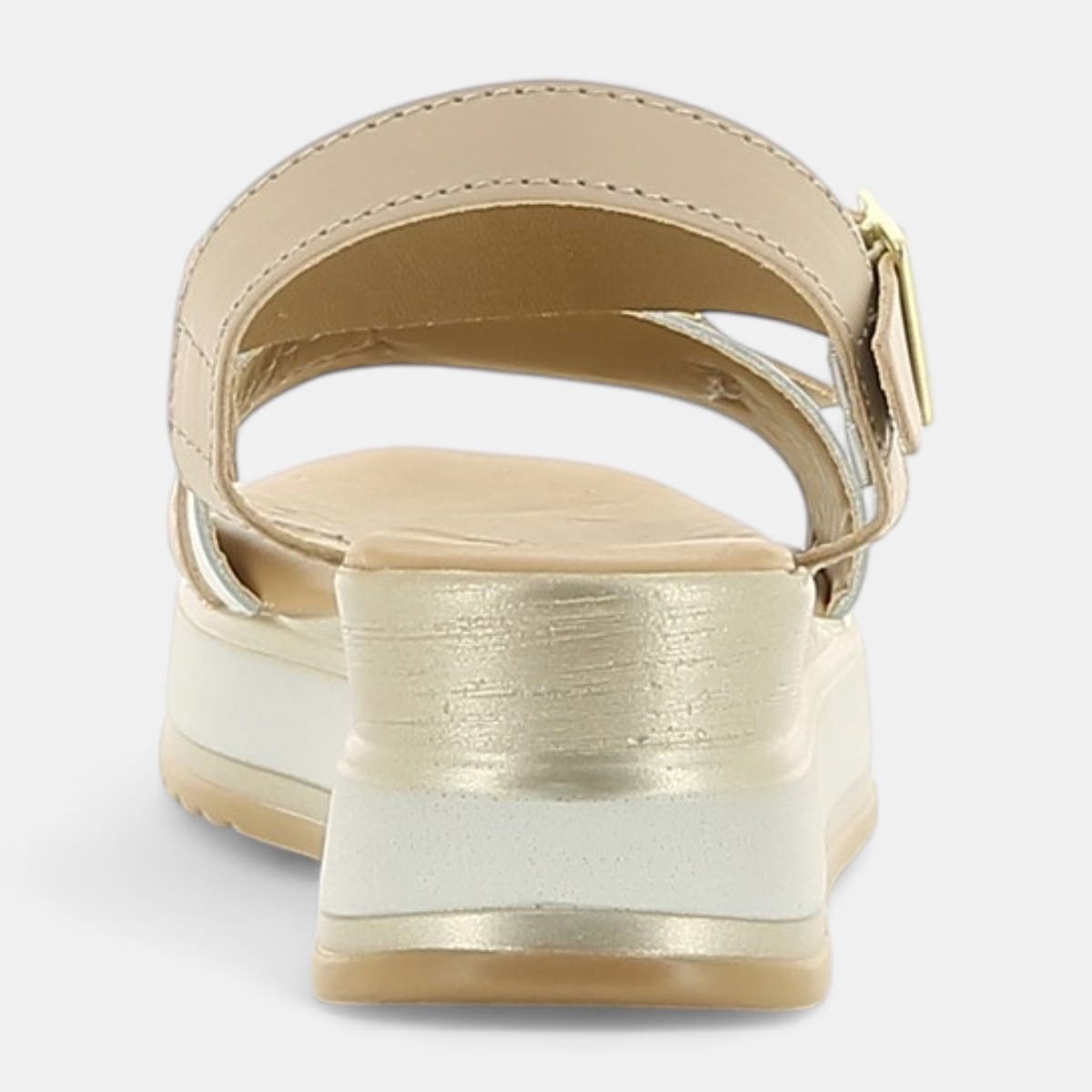 Nu-pieds à talon compensé Femme en cuir beige