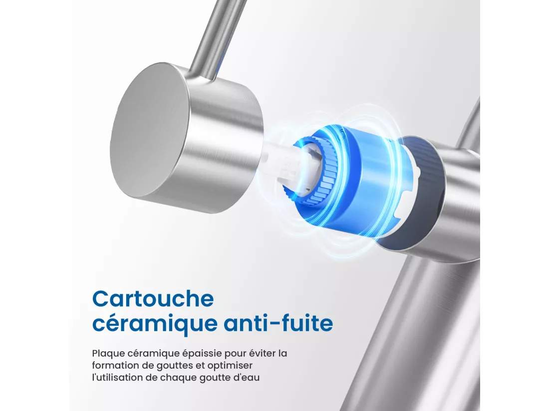 Robinet Cuisine Douchette,MitigeurCuisine avec Douchette, Robinetterie Cuisine avec Douchette Extractible Rotatif360° Eau Froide/Chaude,Brossé