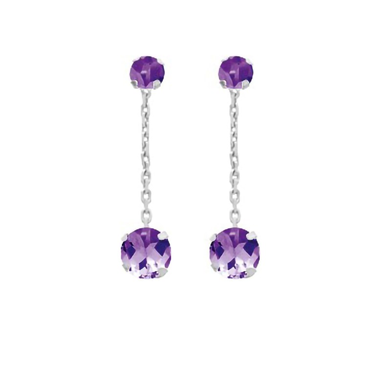 Boucles d'oreilles femme pendantes - améthyste - Or 18 Carats