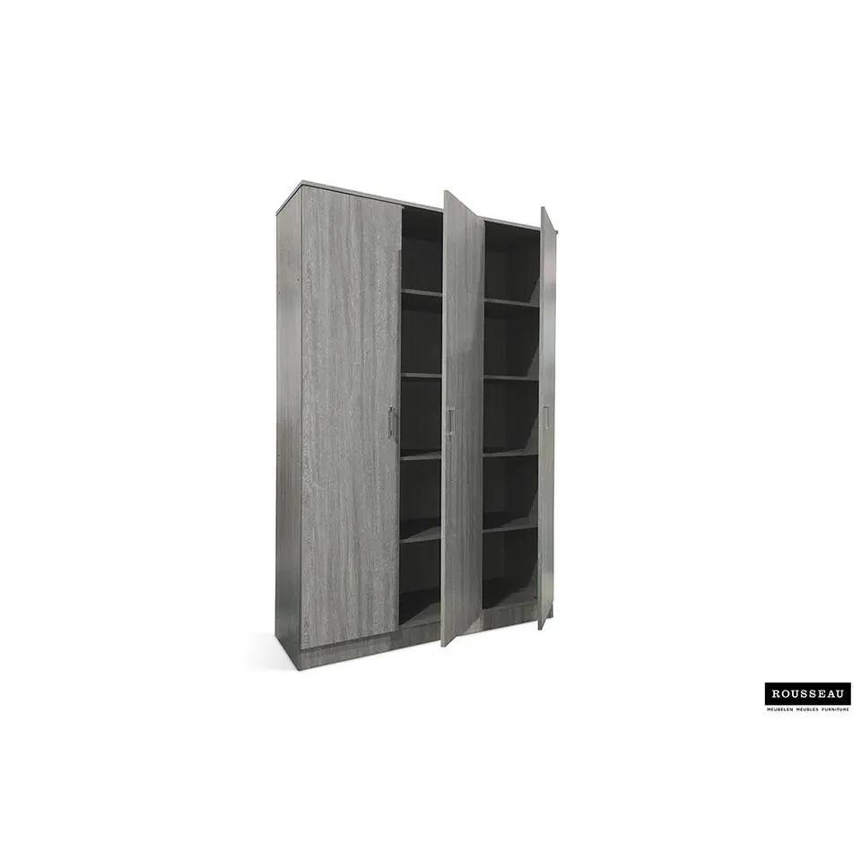Opbergkast Ray 120cm met 3 deuren en 4 legplanken - grijze eik