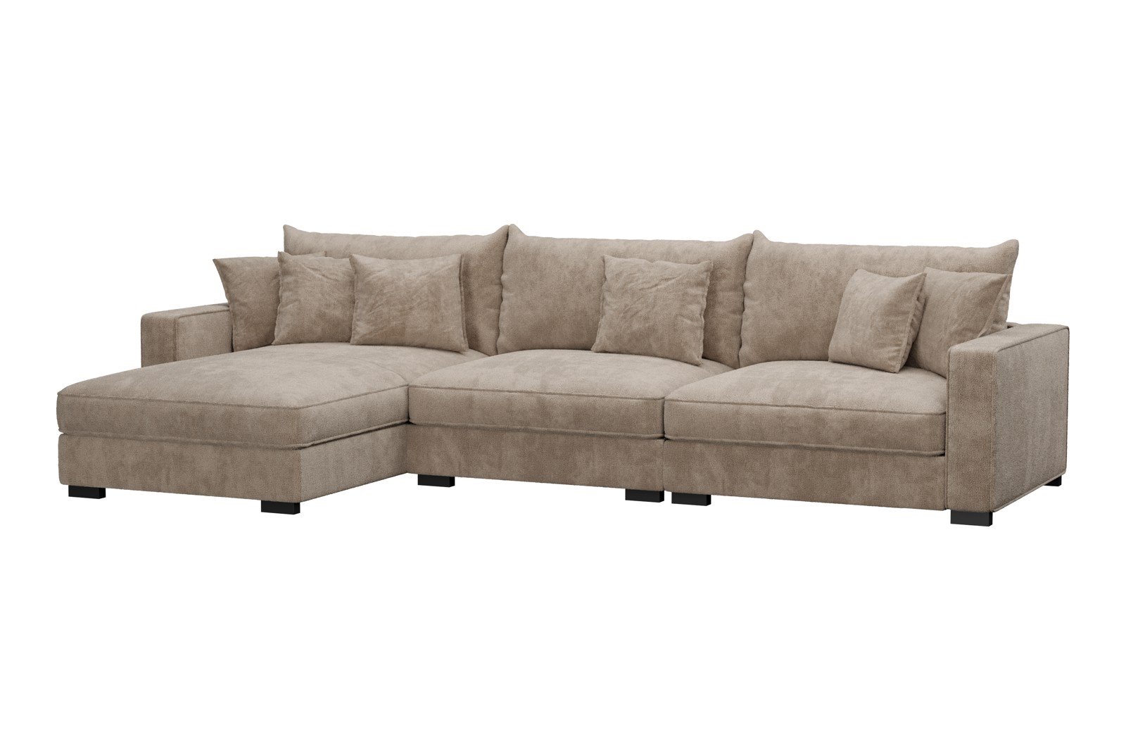 Rossi 3-seter med sjeselong venstre Tekstil Genesis 4 Beige, arm B med sorte ben. Std. Komfort.