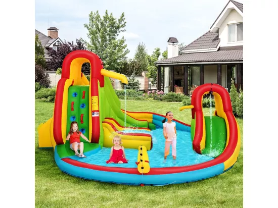 Château Gonflable pour 3 Enfants 3-10 Ans avec 2 Toboggans,Bassin d'Eclaboussement, Terrain de Basket Charge Max160KG Extérieur Souffleur Non-Inclus