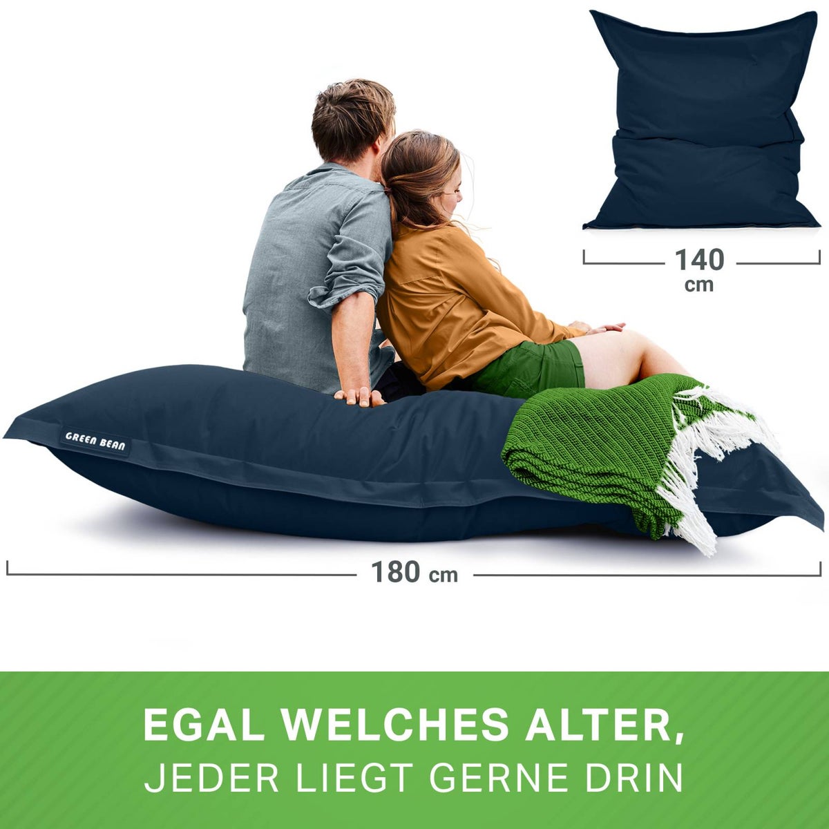 Green Bean XXL zitzak 140x180cm 380 liter kinder- en volwassenenzitzak EPS-korrelvulling gigantische zitzak grote ligstoel voor buiten wasbaar weerbestendig zitkussen vloerkussen donkerblauw