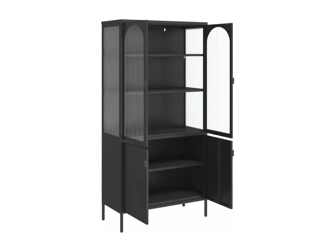 Buffet haut noir 90x40x180 cm verre et acier