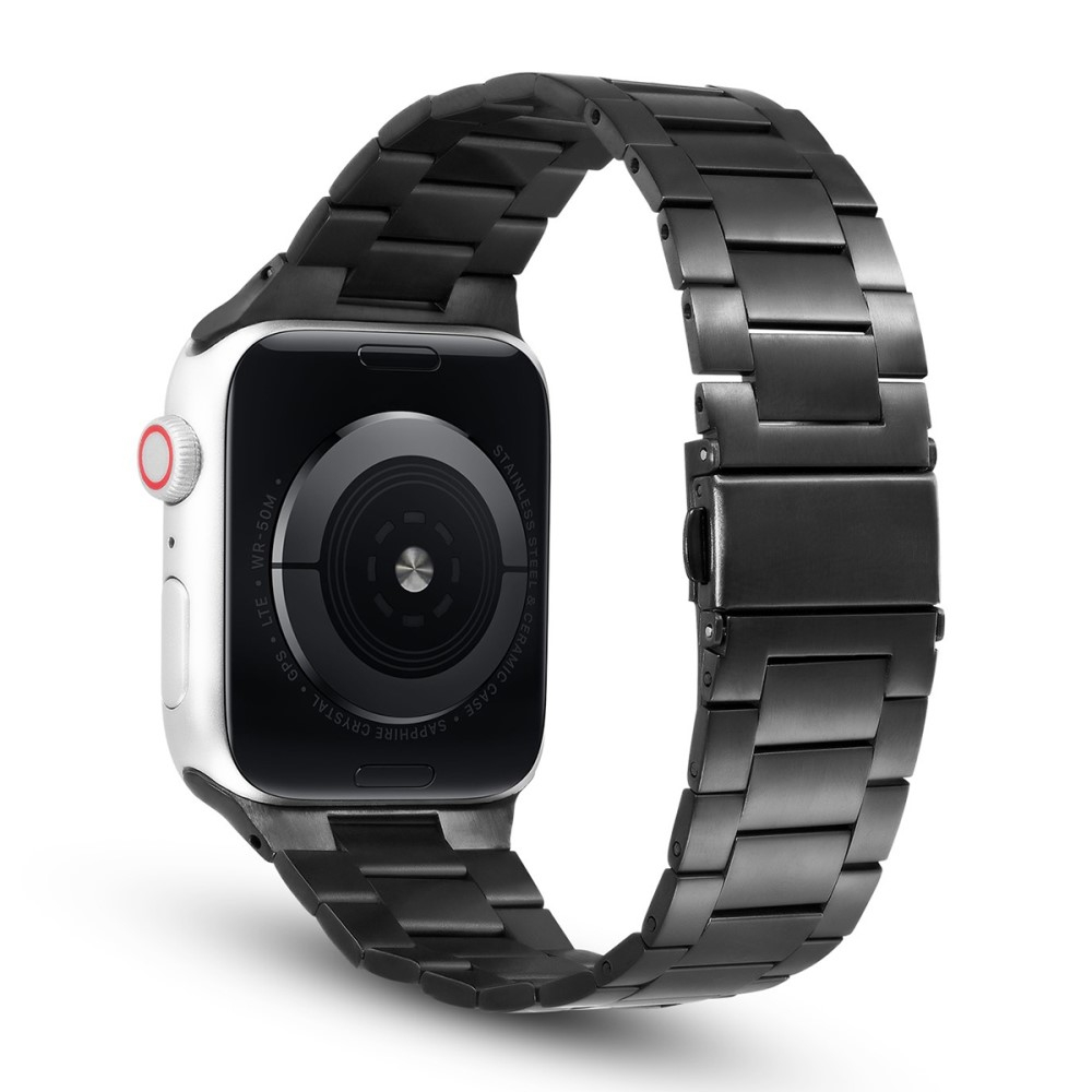Apple Watch (49/46/45/44 mm) Klassisches Edelstahl Armband mit Faltschliesse - Schwarz