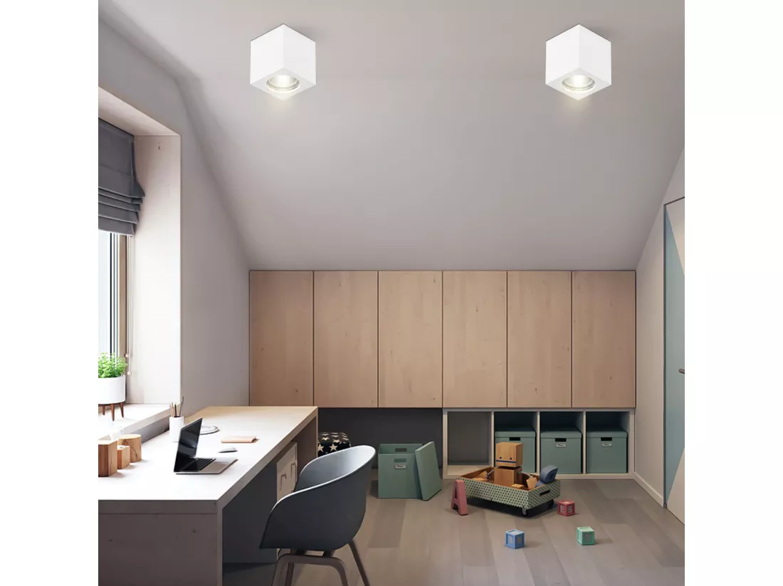 NETTLIFE Spot en saillie blanc GU10 spot en saillie carré 40W plâtre petit plafonnier moderne
