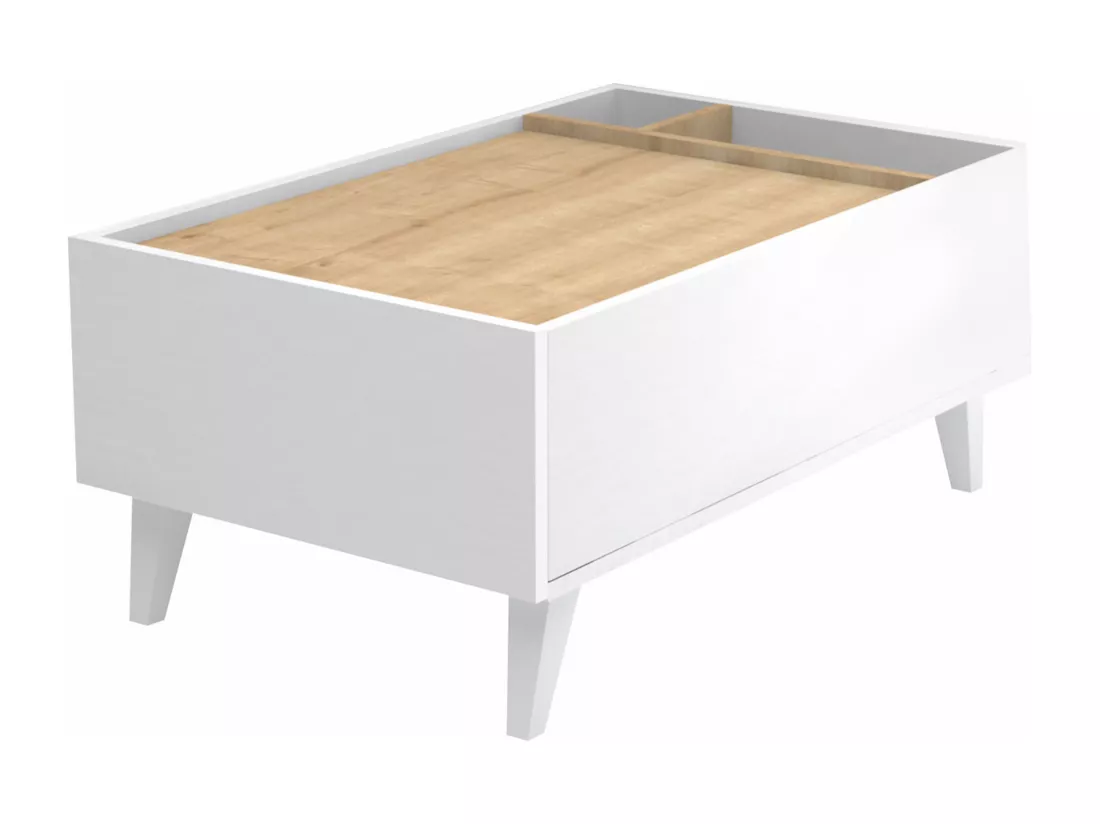 Table basse avec 1 tiroir et 2 niches - Naturel et blanc - ISALIA