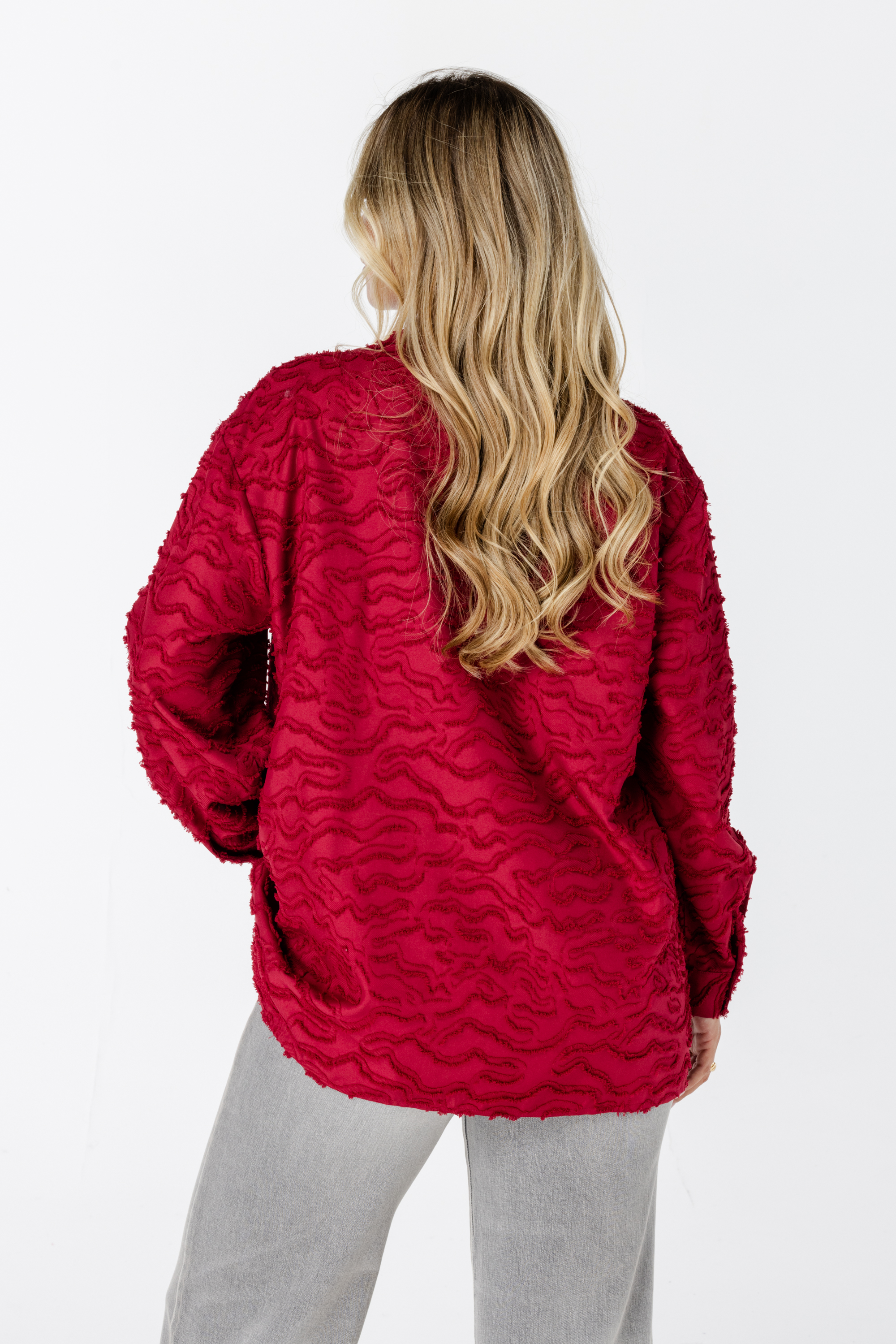 Structuur geweven oversized blouse Bessen rood