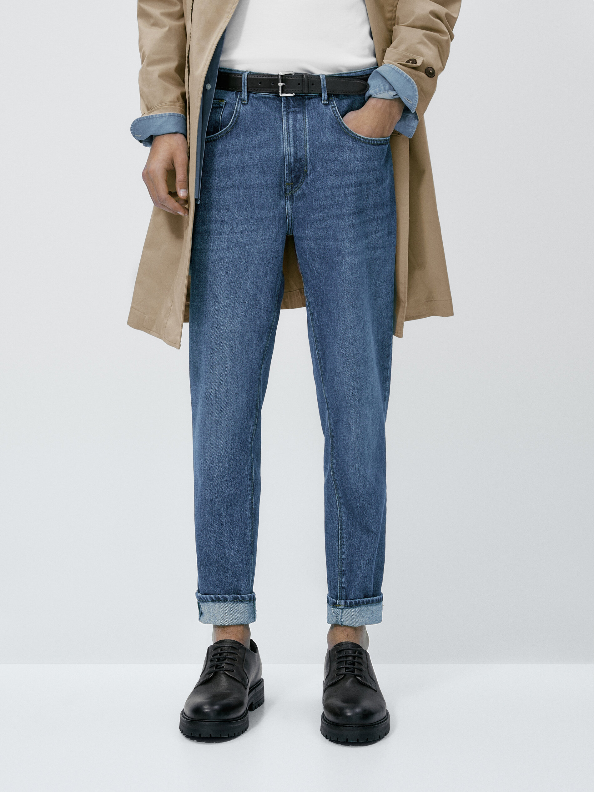 Calça vaquero dirty stone corte relaxado - INDIGO