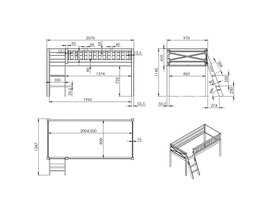 VIPACK - Lit mi-hauteur 90x200 sommier inclus scott - blanc