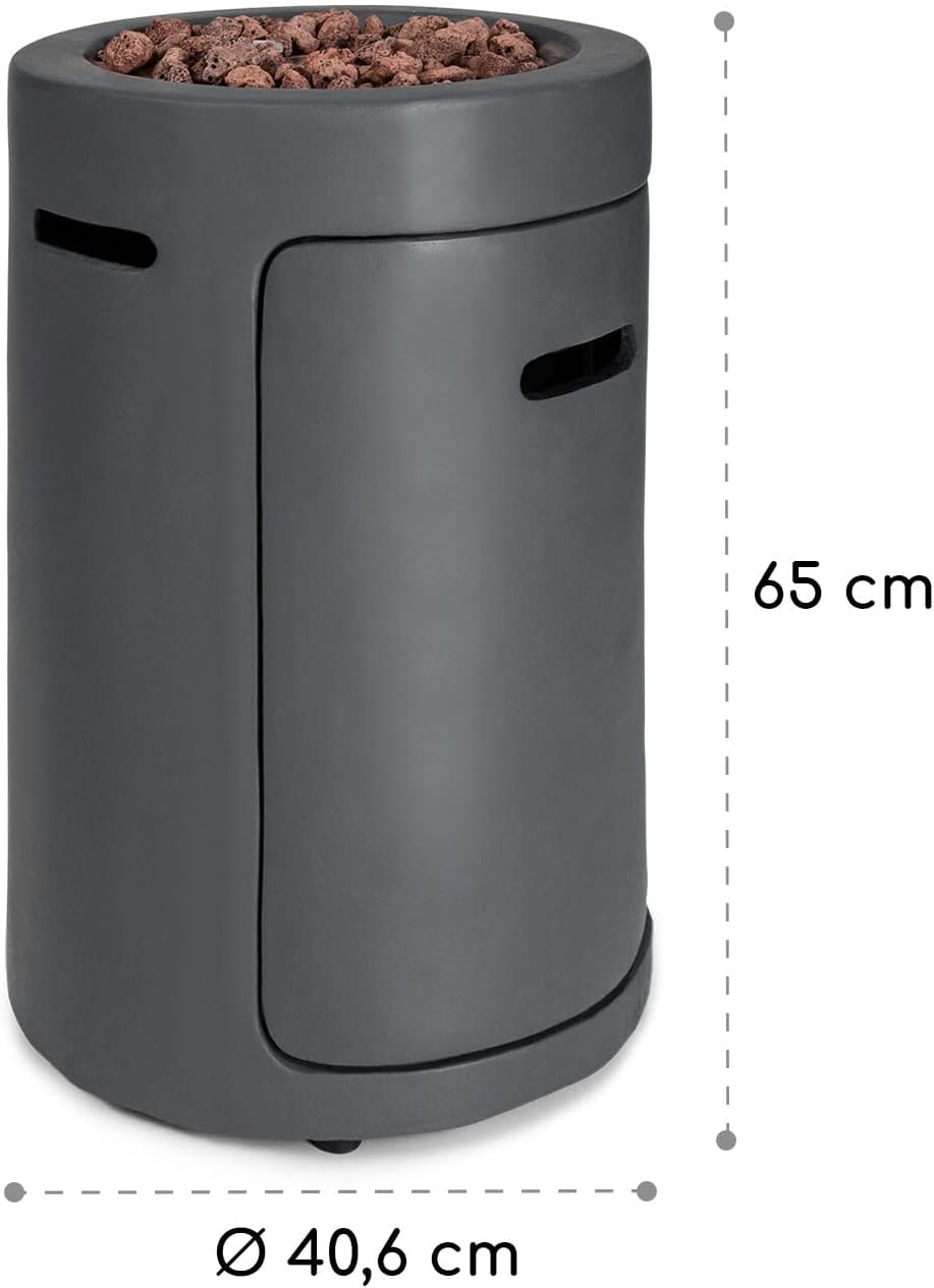 Blumfeldt Crete Gas-Feuerstelle, 13 kW Wärmeleistung, Flüssiggas, Edelstahl, 360° FireView, inkl. Regencover, Gasdruck: max. 50 mbar, zweistufiger Drehregler, dunkelgrau