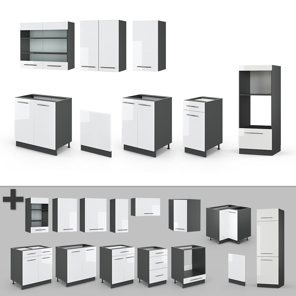 Vicco Küche Fame-Line 240 cm Küchenzeile Küchenblock Einbau Weiß Hochglanz