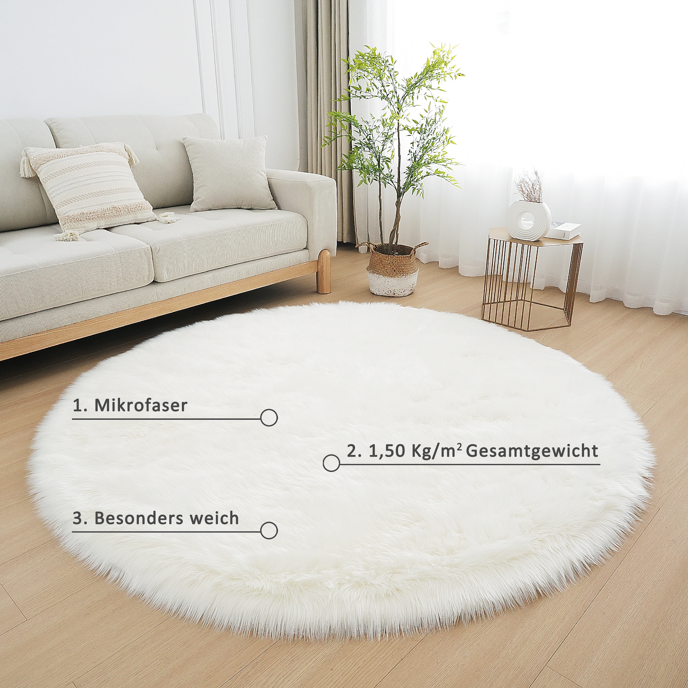 my home Fellteppich »Dena, Hochflor Teppiche« rund 60 mm Höhe Kunstfell, weich, Uni-Farben, Wohnzimmer, Schlafzimmer, Esszimmer