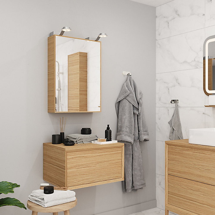 Plan de toilette GoodHome Avela placage chêne 60 cm