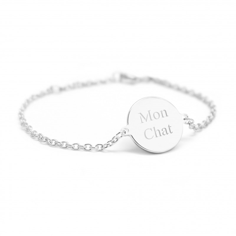 Bracelet chaine médaille argent 925 enfant - gravure MON CHAT