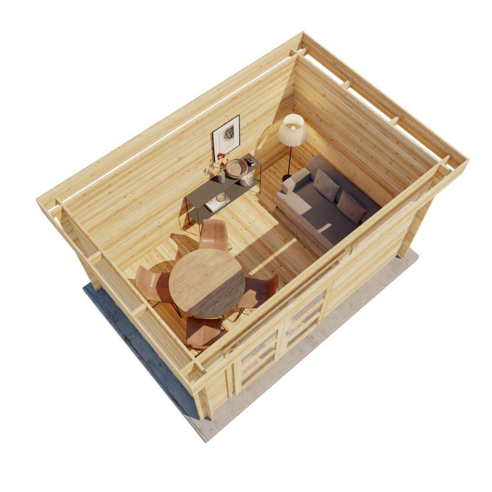 Alpholz Leandro-28 tuinhuis, tuinhuis van natuurlijk hout, blokhut met 28 mm wanddikte, geïmpregneerd, inclusief montagemateriaal, 3,9 x 2,7 m