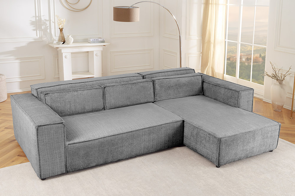 Modernes Ecksofa BOSSA NOVA 265cm grau Chenille 3-Sitzer Couch L-Form