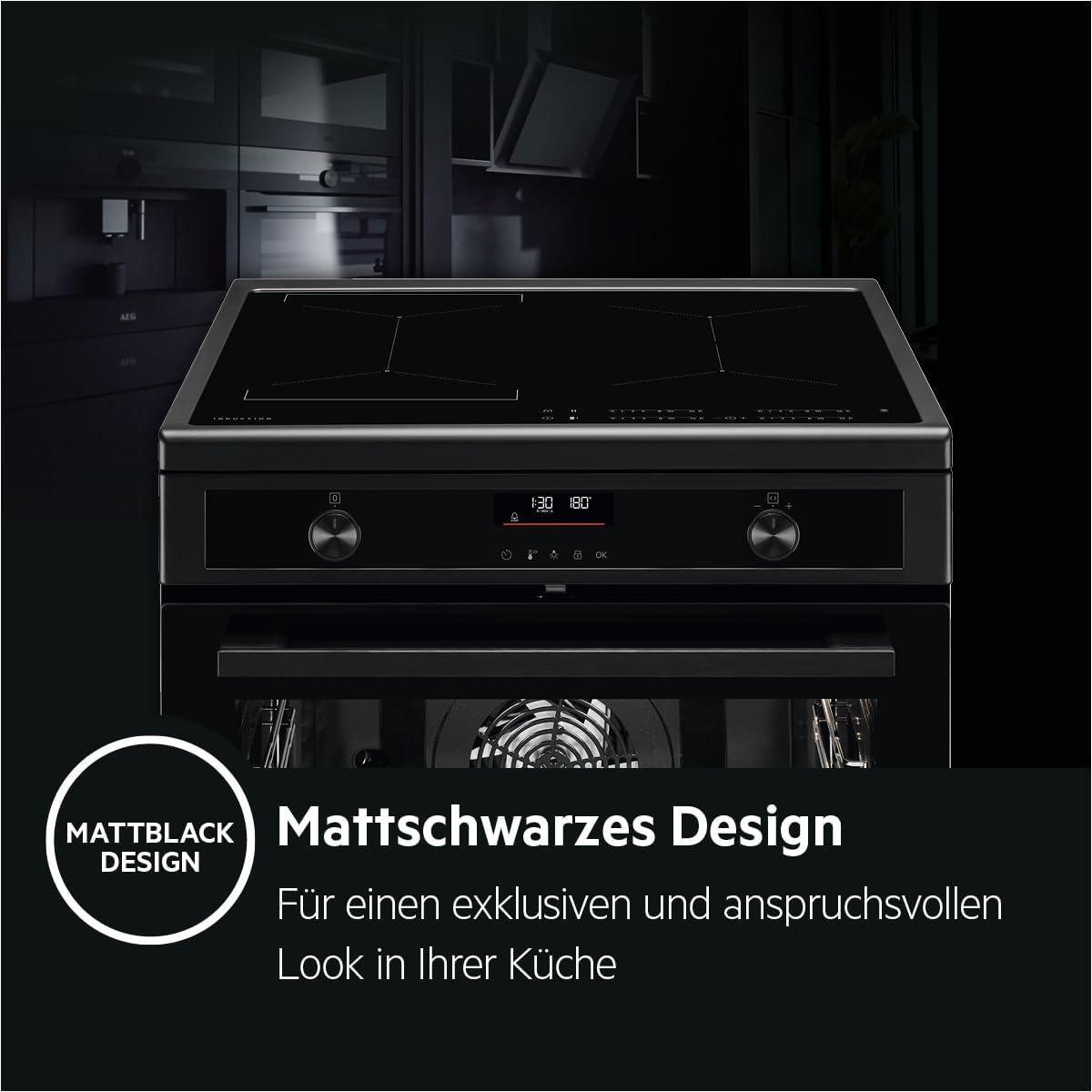 AEG Standherd mit Induktions-Kochfeld 60 cm/Hob²Hood/Pyrolyse – Selbstreinigung/SoftClosing/Touch-Bedienung/Grillfunktion/Display mit Uhr/Kindersicherung/A / CIB6499APB