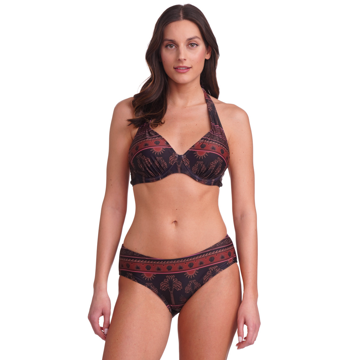 Gina Benotti Damen Bikinipanty mit Palmen-Print schwarz / dunkelrot / pink