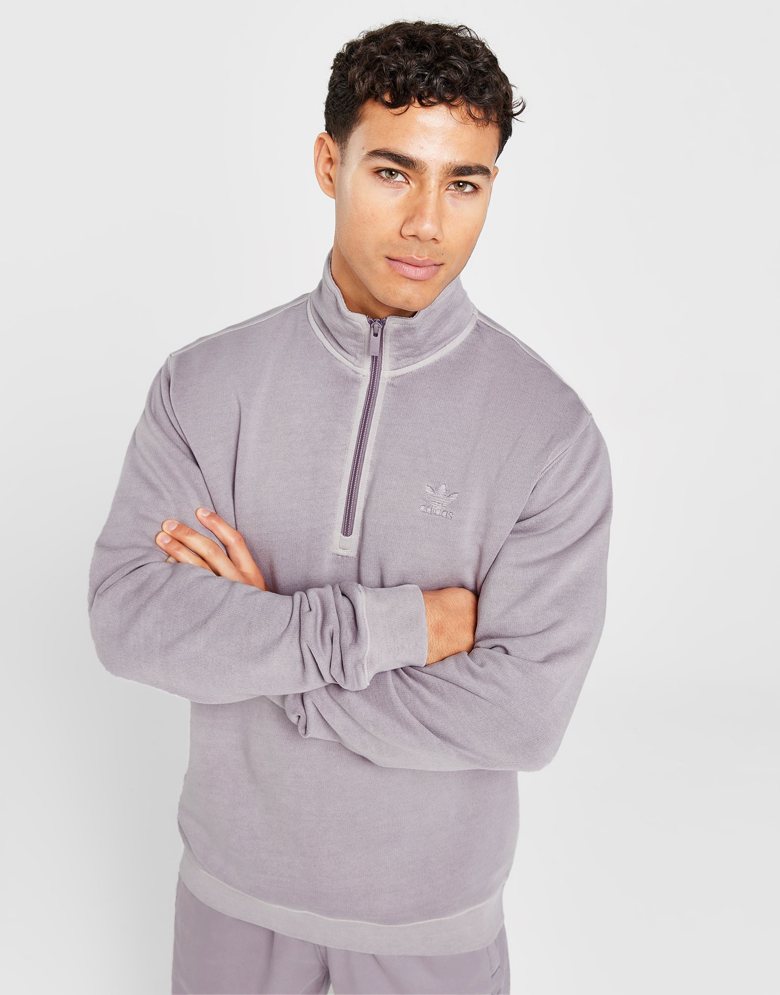 adidas Sweat-shirt ras-du-cou demi-zip teint Trèfle Essentials+
