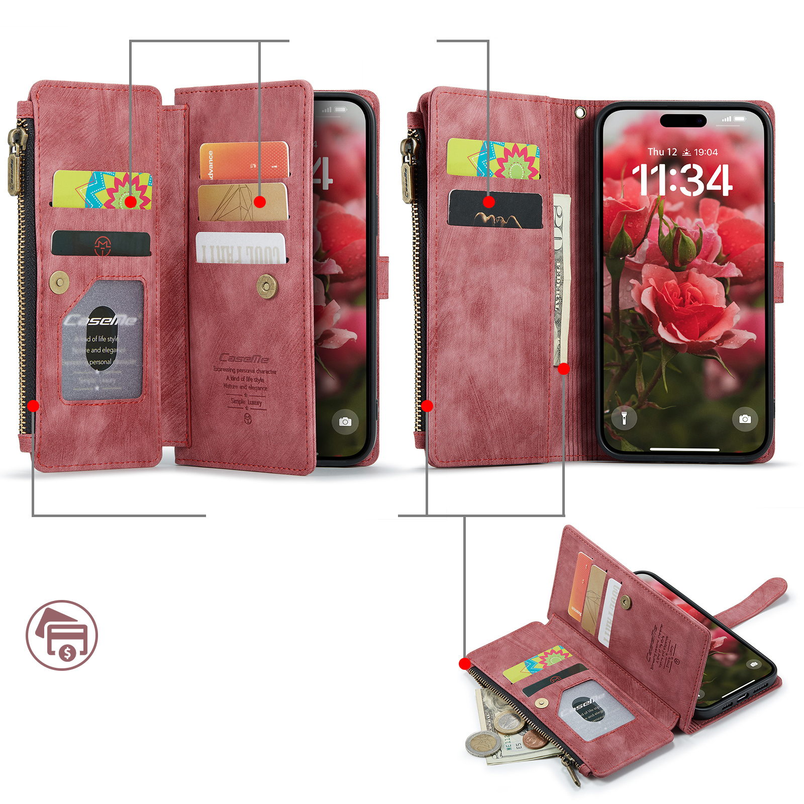 iPhone 17 2in1 Leder Tasche Karten Etui - Dunkelrot