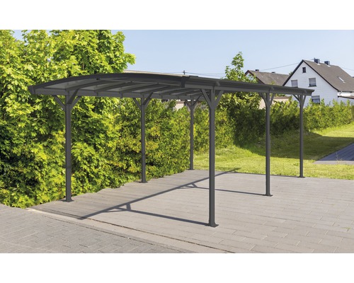 Enkele carport WESTMANN ronde boog 6 mm dubbelwandige polycarbonaatplaten 15 m² incl. regengoot 300 x 505 cm antraciet