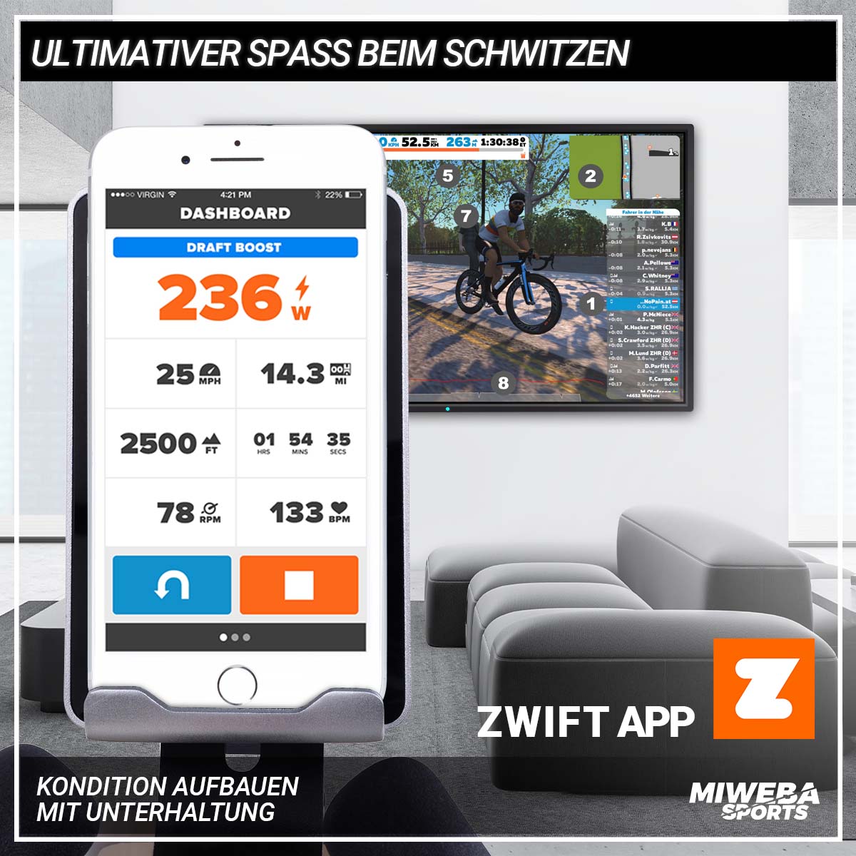 Miweba Sports Pro-Speedbike MS700, 20 kg Schwungrad, Flaschenhalter, SPD-Klickpedale, App kompatibel