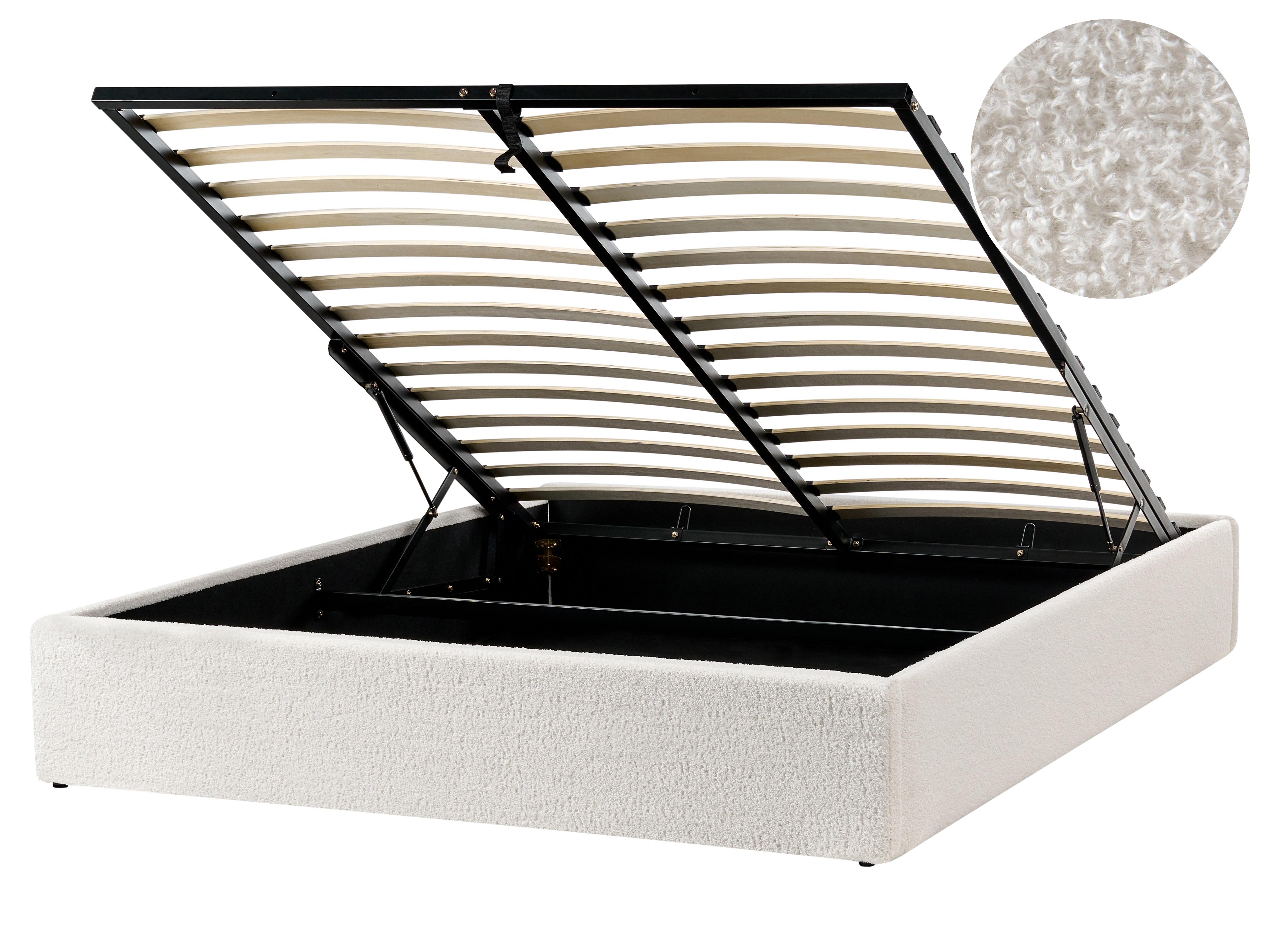 Opbergbed zonder hoofdbord Bouclé DINAN 160 x 200 cm Gebroken wit