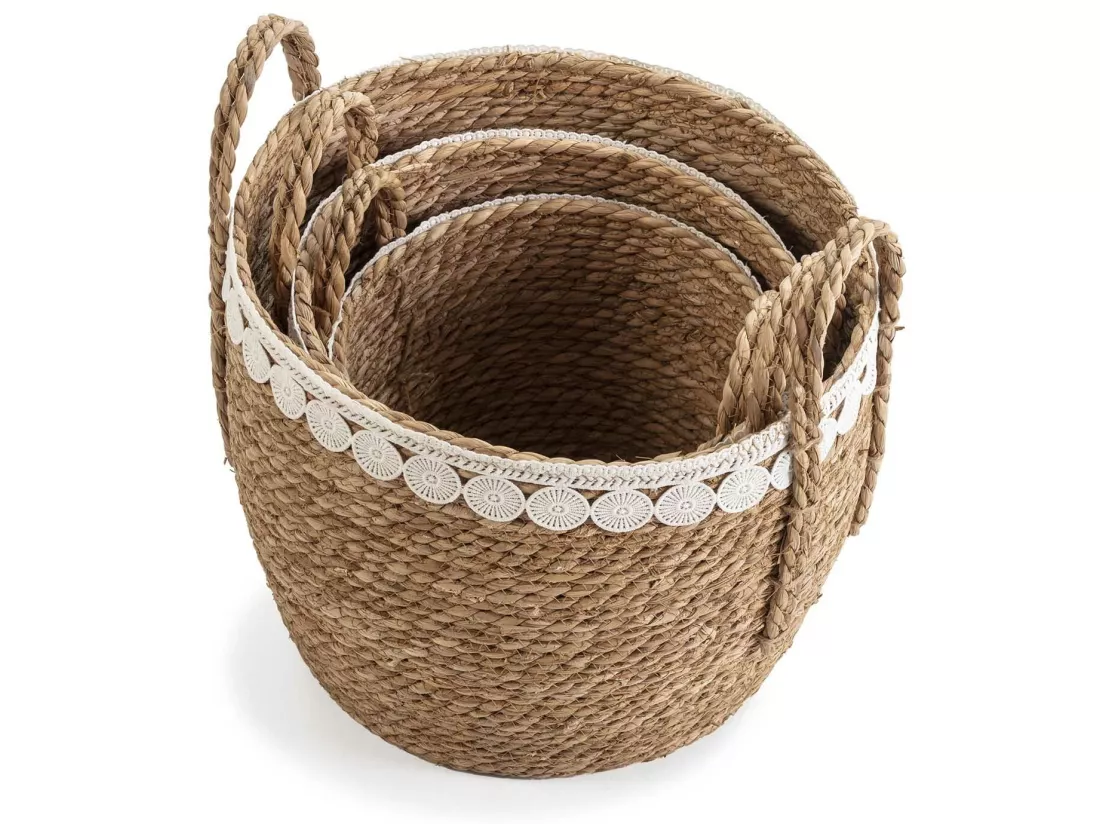 Set de 3 paniers Yasmina fibres naturelles, blanc/naturel