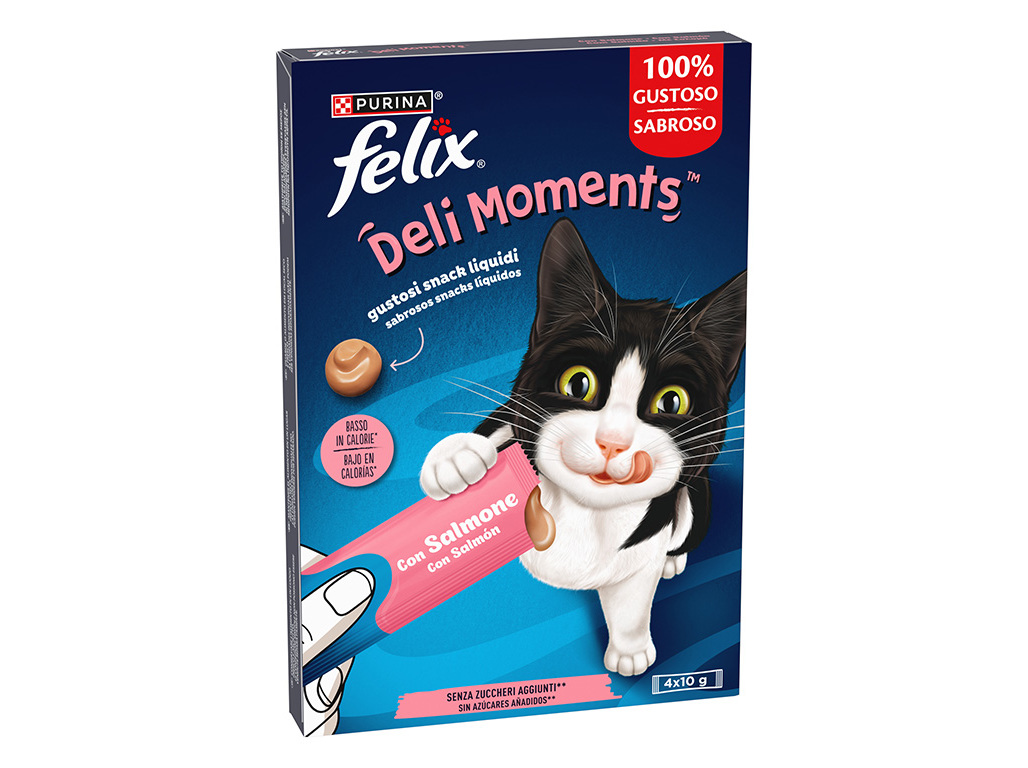 SNACK LÍQUIDO PARA GATO FELIX DELI MOMENTS SALMÃO 4X10G