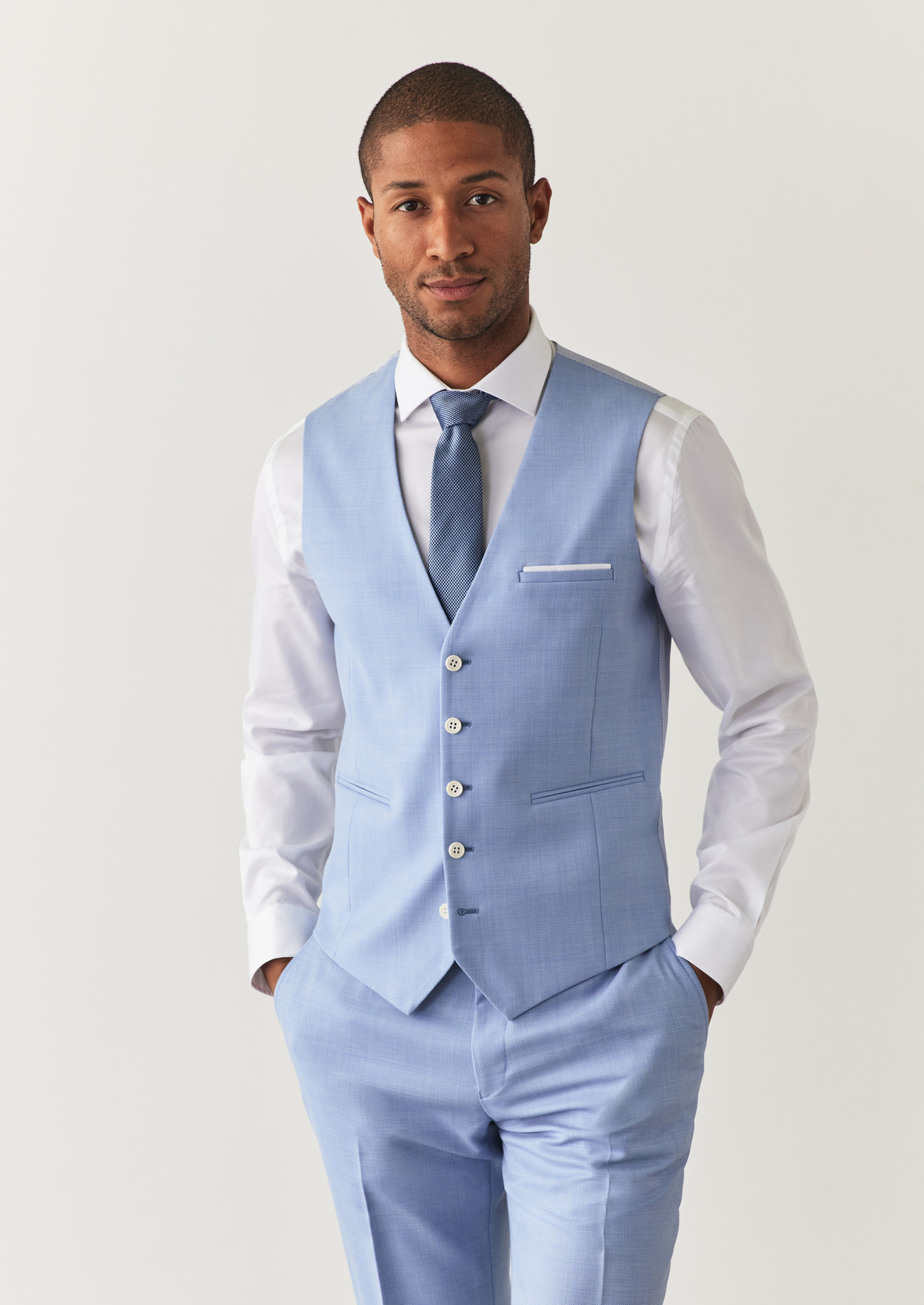 Gilet de costume en laine unie bleu clair