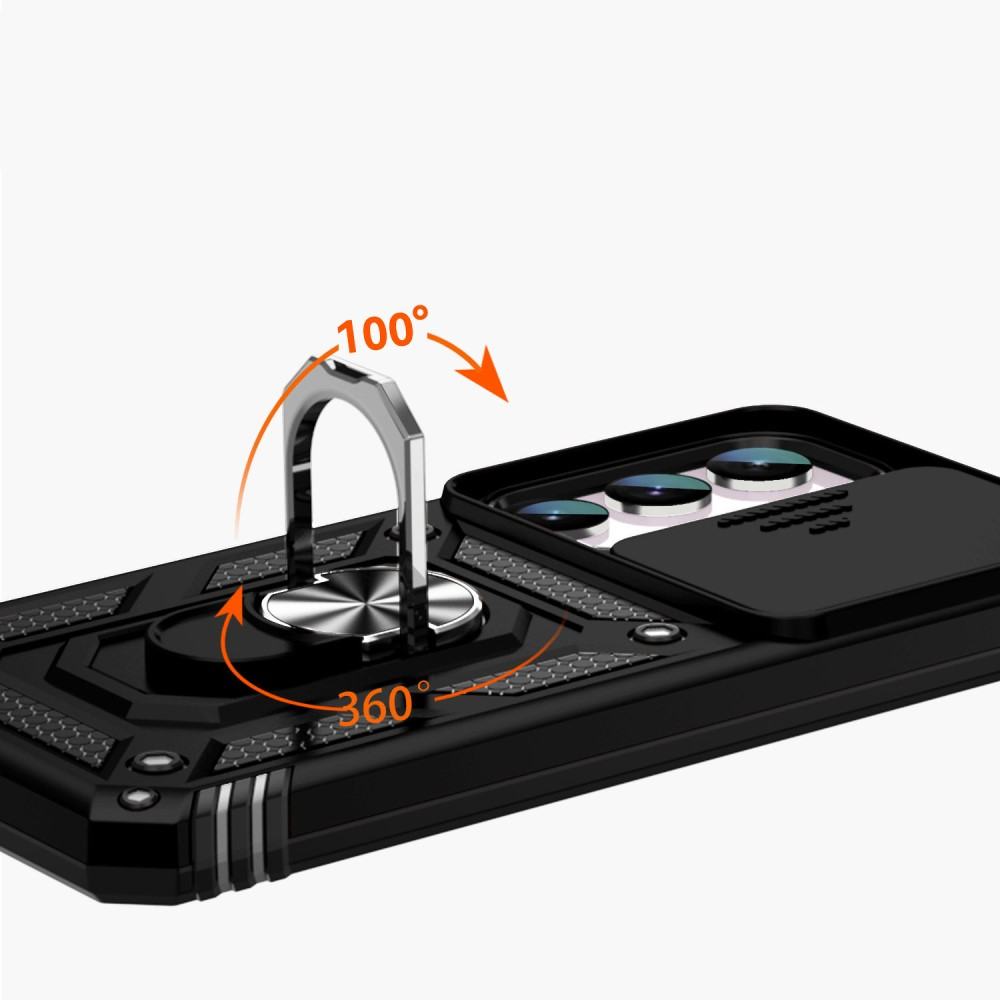 Samsung Galaxy S23 FE Hybrid Outdoor Hardcase Hülle mit Cam-Slider   Magnetischer Kickstand - Schwarz