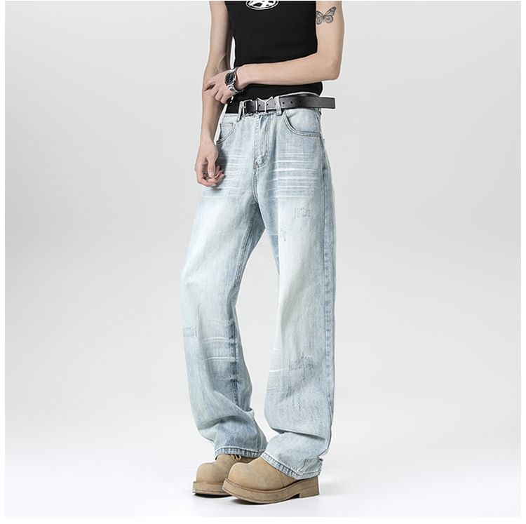 Filmas - Mid Rise Washed Distressed Loose Fit Jeans