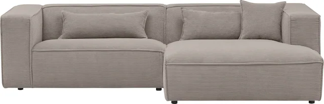 LeGer Home by Lena Gercke Ecksofa »PIARA mit Kedernaht, Cord, Leinenoptik o. Strukturstoff, Couch, L-Form« wahlweise Ottomane rechts/links, schwarze Füsse, bequemer Sitzkomfort