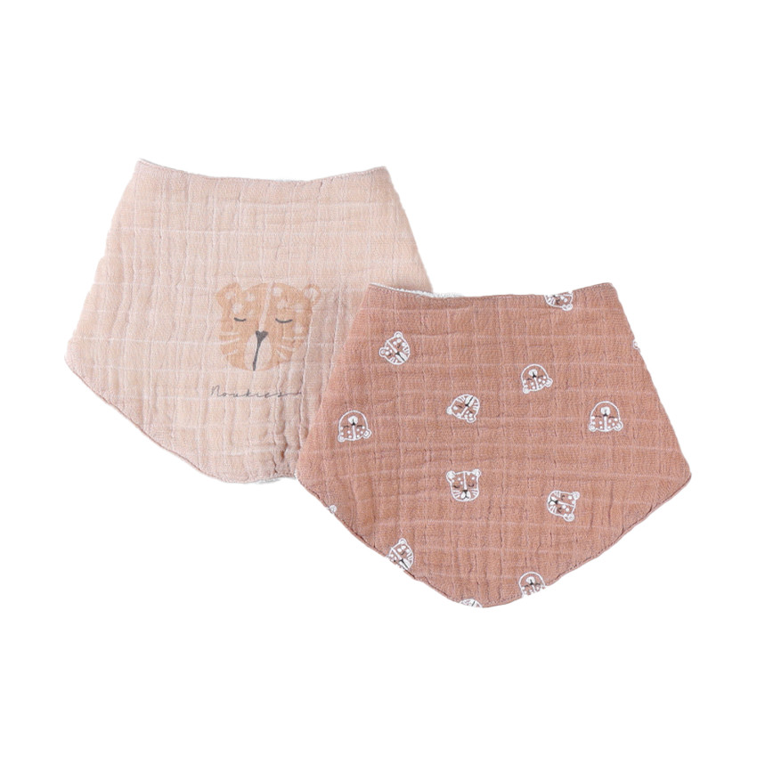 Lot de 2 bavoirs bandana en mousseline Léopard