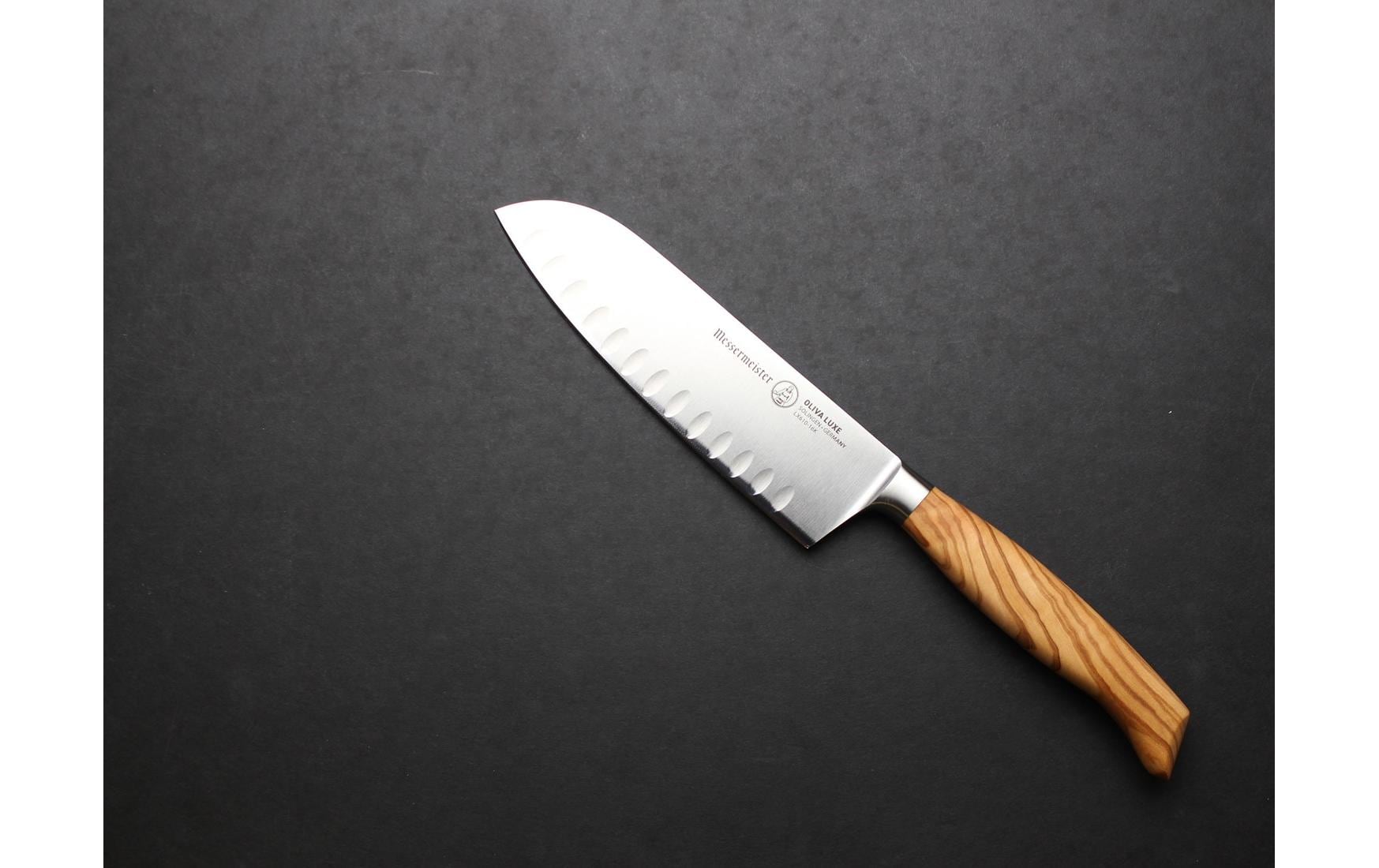 Santokumesser Oliva Luxe 16.5 cm, Nature/Silber<br>Japanisches Kochmesser mit Kullenschliff