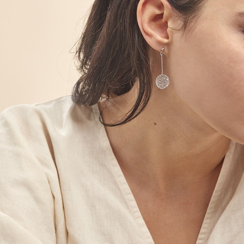 Boucles D'oreilles Pendantes Setti Argent Blanc