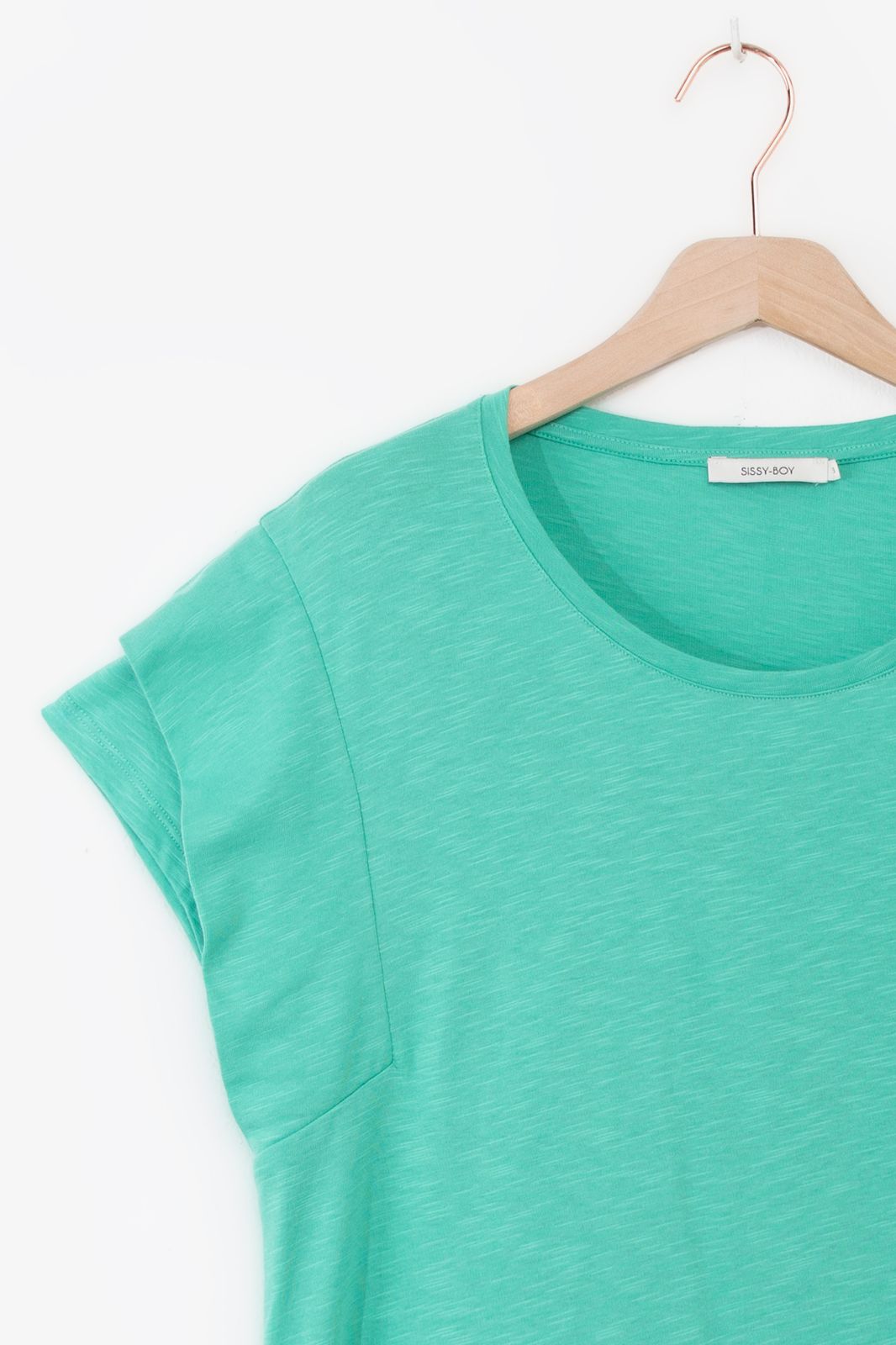 Turquoise T-shirt met schouderdetails