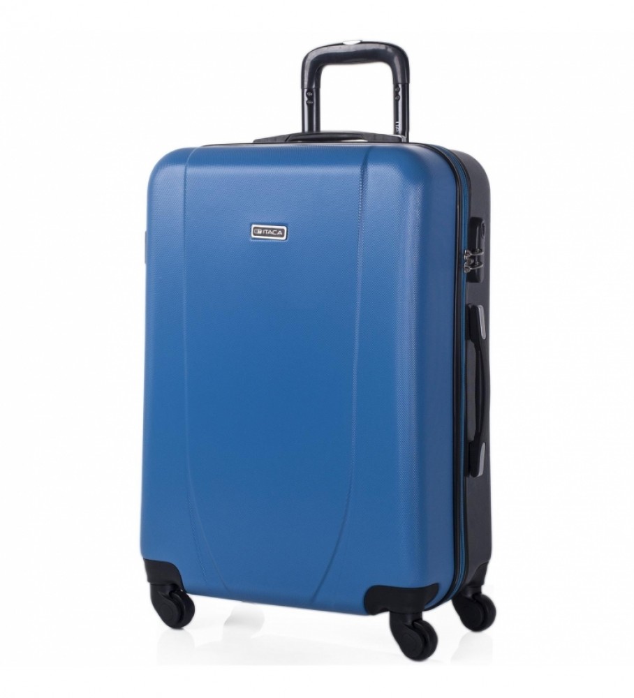 Mala de viagem rígida ITACA com 4 rodas, tamanho médio, modelo 71160, nas cores azul e antracite - 65 x 44 x 24 cm -