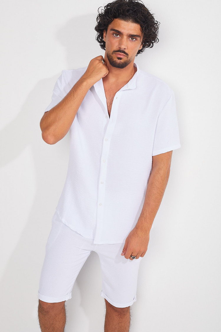 Ensemble 2 pièces chemise + short blanc en voile
