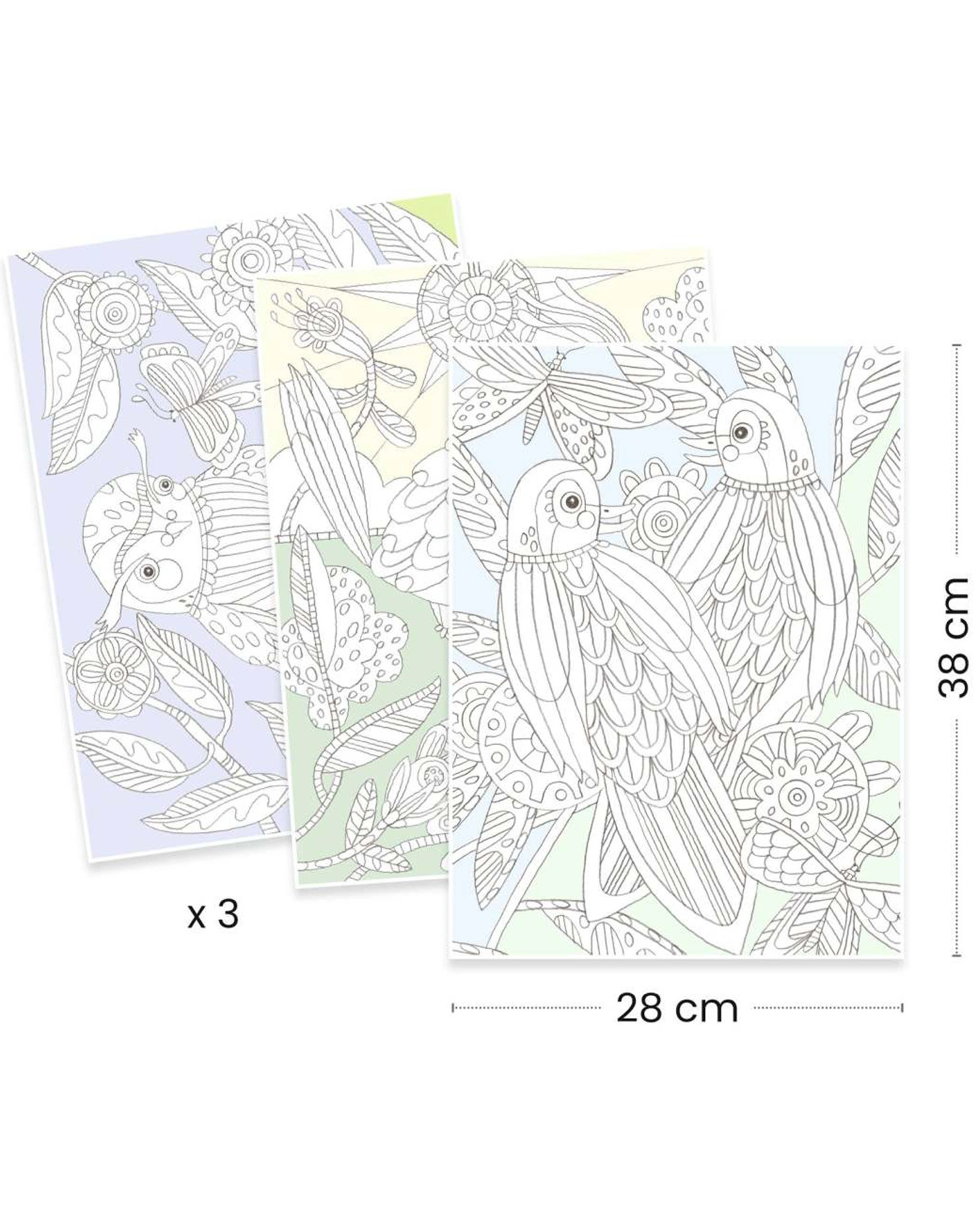 Ausmalposter XL VÖGEL (38x28cm)
