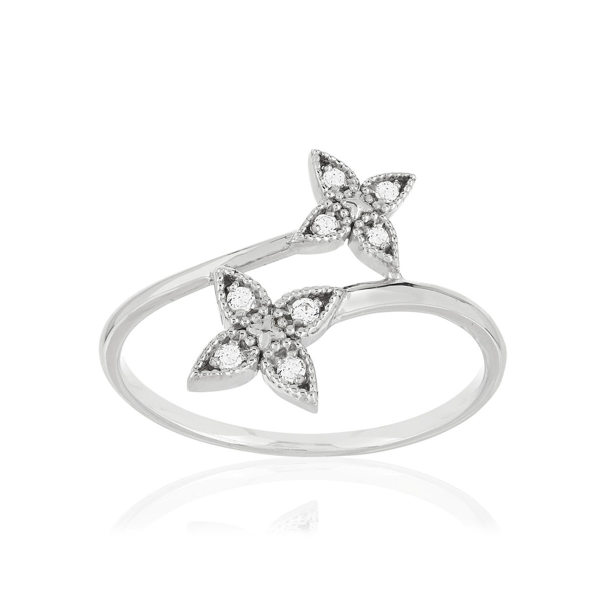 Bague or blanc 375 fleurs diamants