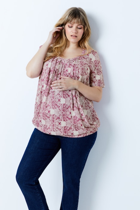Bellieva T-Shirt, Still Funktion, Rundhals Kräusel, Kurzarm, Blüten