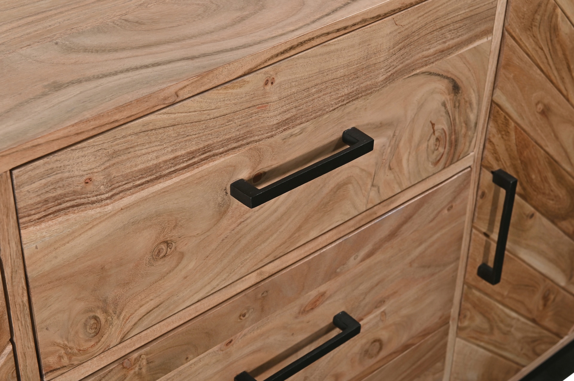 Sideboard LUANDA 160 x 80 cm Akazie massiv natur/schwarz
