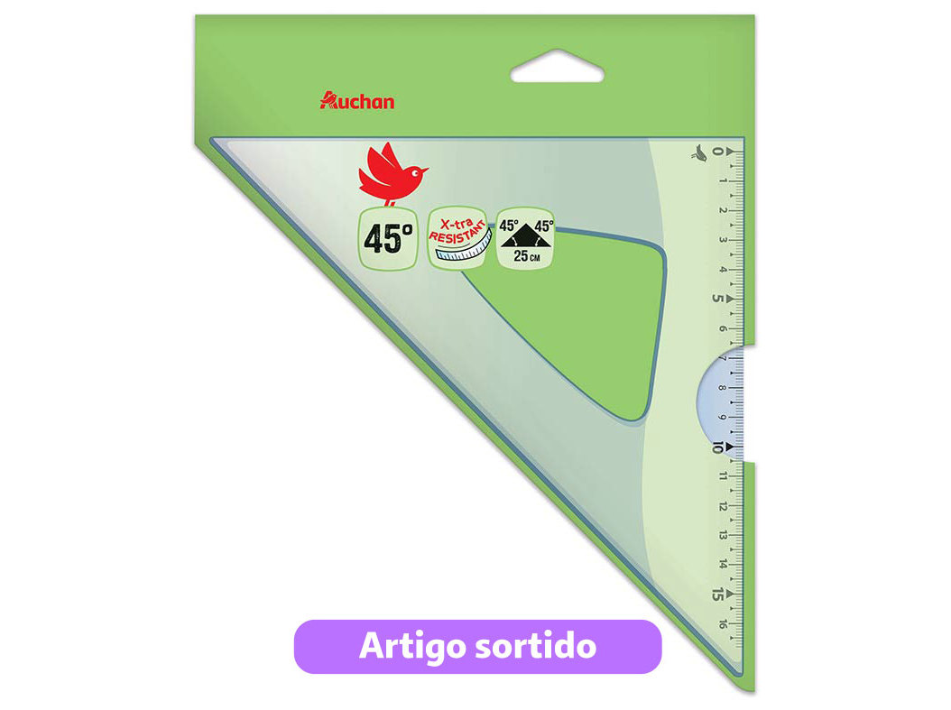 ESQUADRO INQUEBRÁVEL AUCHAN 45º 25CM CORES SORTIDAS