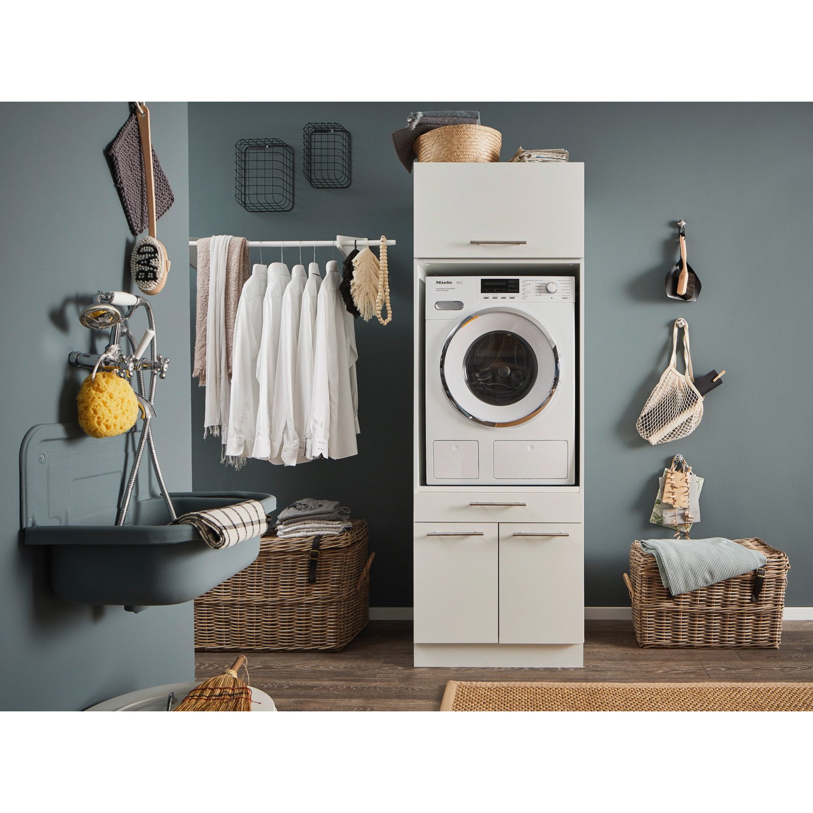 Waschmaschinenschrank Laundreezy melamin weiss matt 67,5 cm x 162 x 67,5 cm